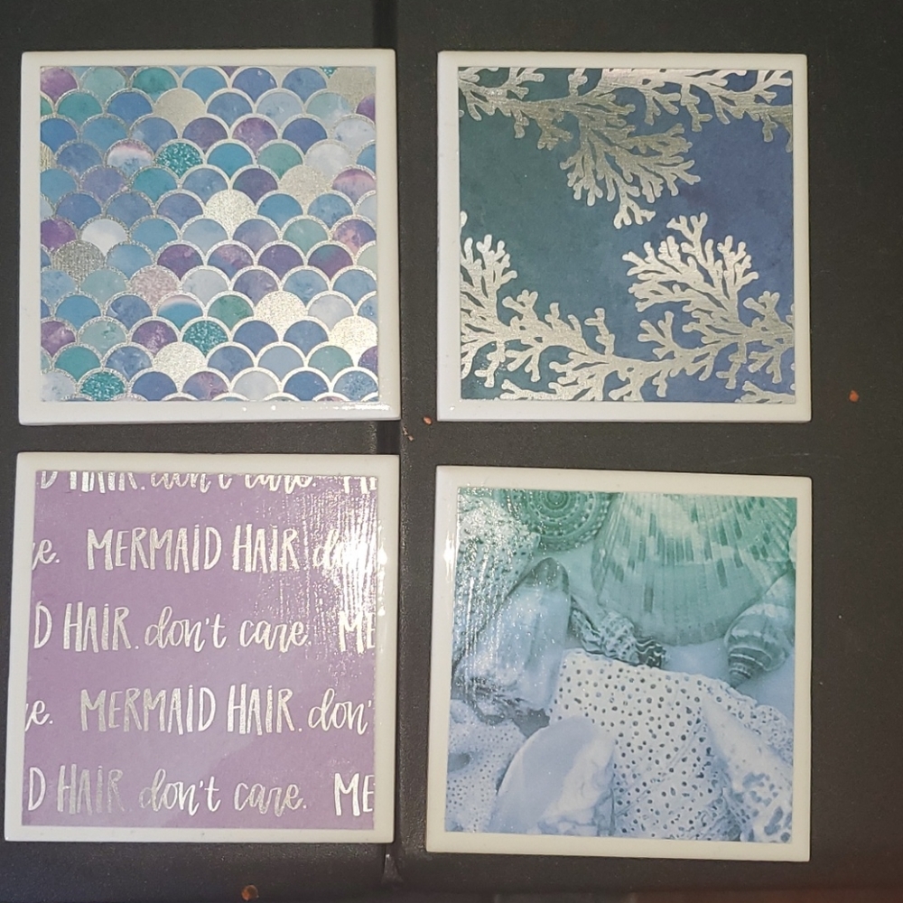 Homemade Mermaid Themed Tile Coaster